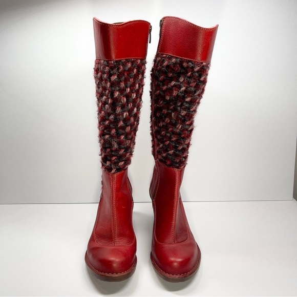 El Naturalista Women’s Red Leather Heeled Knit Boots Size EU 37 US 6.5 - Picture 3 of 12